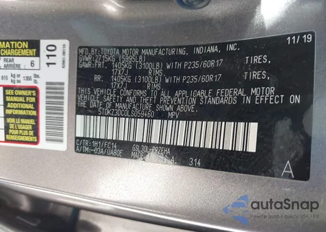 2020 Toyota Sienna Le из США, поврежденный, VIN 5TDKZ3DC0LS059460